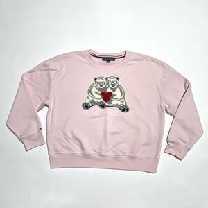 NEW Tommy Hilfiger Pink Polar Bear Heart Sweater Women's Size Large Warm & Thick